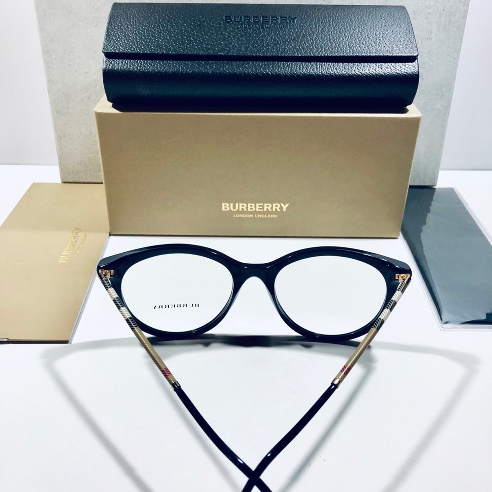 Burberry Eyeglasses Shiny Black w/ Plaid New - Picture 3 of 8